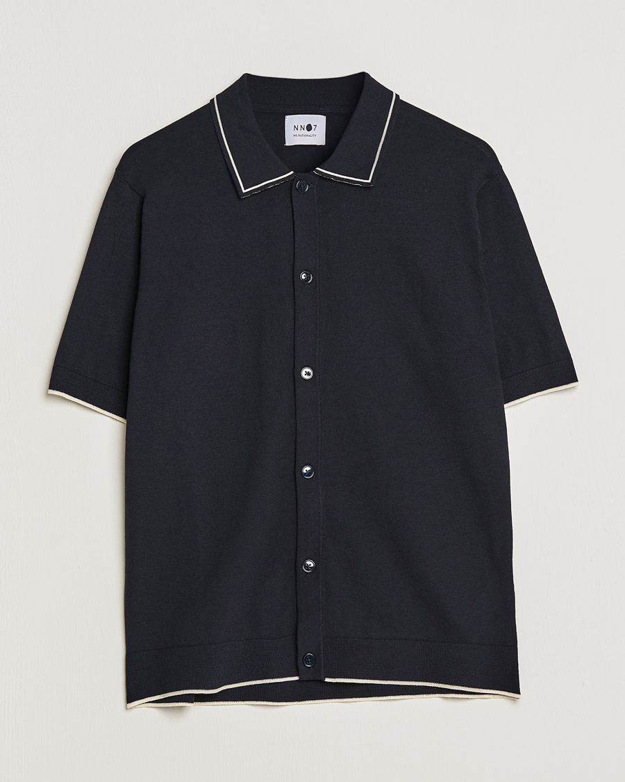 Mies | Kauluspaidat | NN07 | Nolan Knitted Short Sleeve Shirt Navy Blue