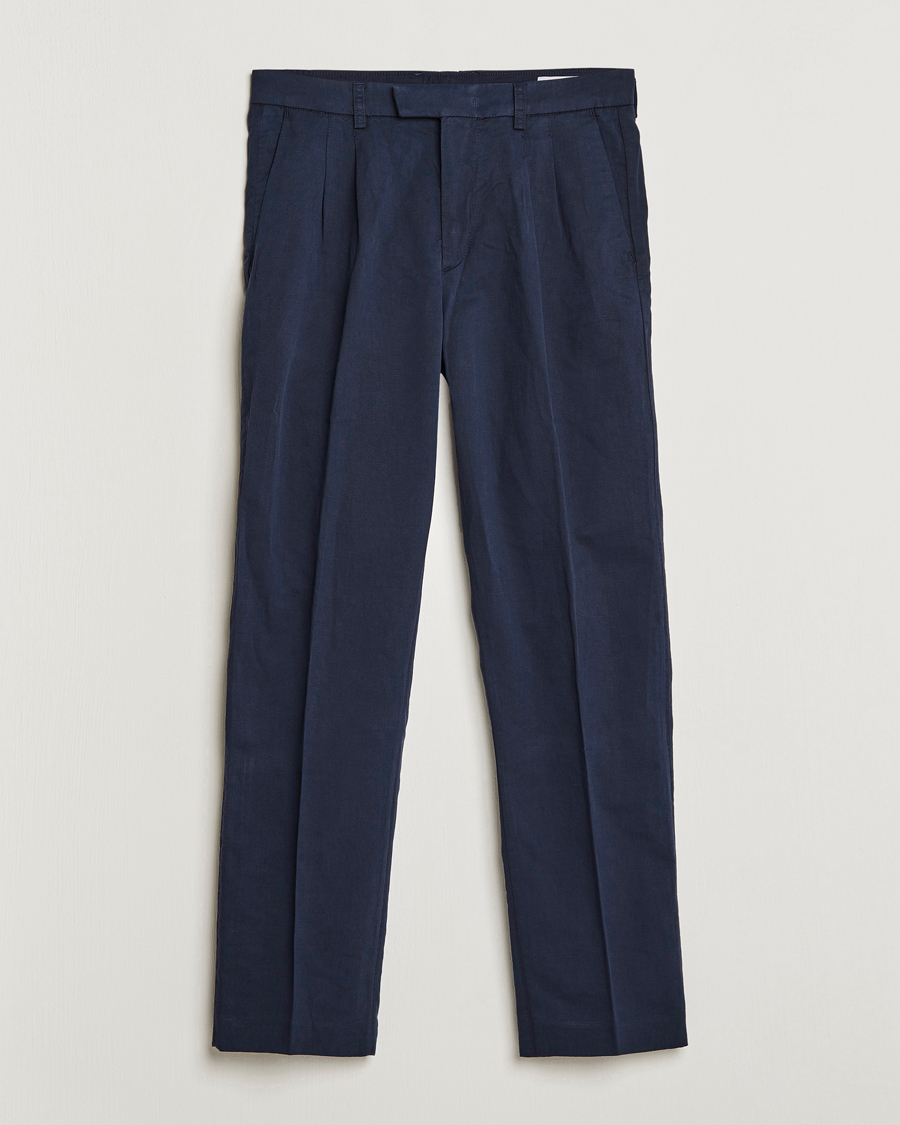 Mies | Housut | NN07 | Fritz Pleated Trousers Navy Blue