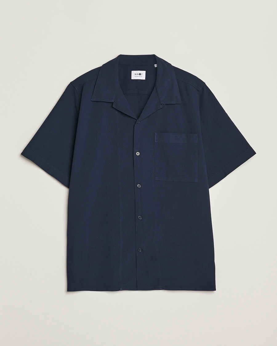 Mies | Kauluspaidat | NN07 | Julio Seersucker Short Sleeve Shirt Navy Blue