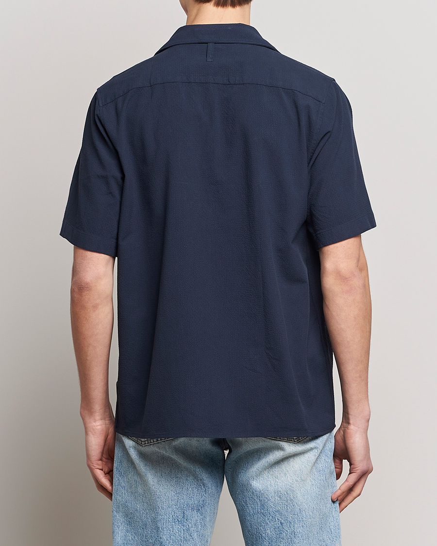 Mies | Kauluspaidat | NN07 | Julio Seersucker Short Sleeve Shirt Navy Blue