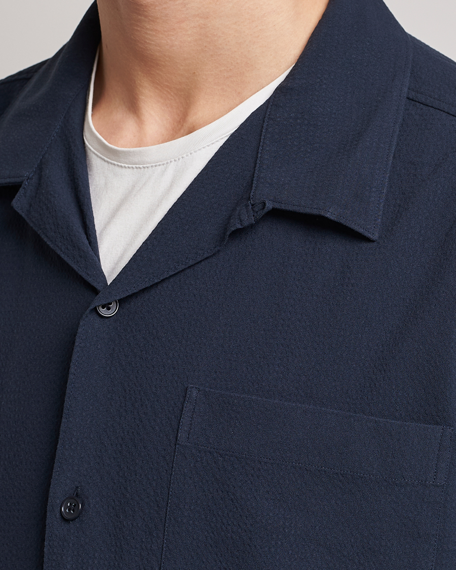 Mies | Kauluspaidat | NN07 | Julio Seersucker Short Sleeve Shirt Navy Blue