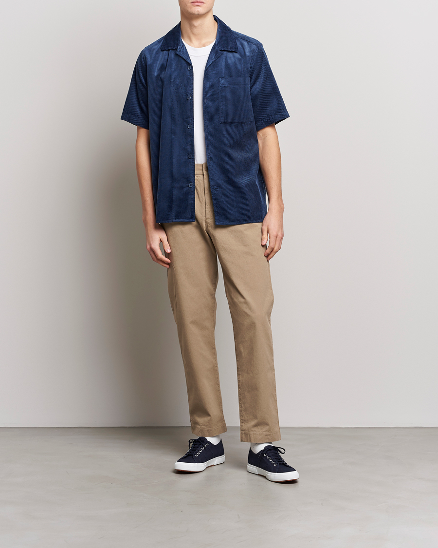 Mies | Kauluspaidat | NN07 | Julio Tencel Corduroy Short Sleeve Shirt Sargasso Sea