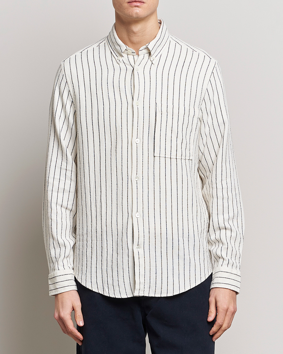 Mies | Pellavan paluu | NN07 | Arne Linen Striped Shirt Navy/White