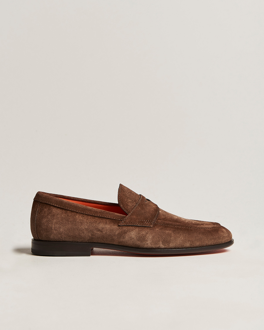 Mies | Santoni Penny Loafer Dark Brown Suede | Santoni | Penny Loafer Dark Brown Suede