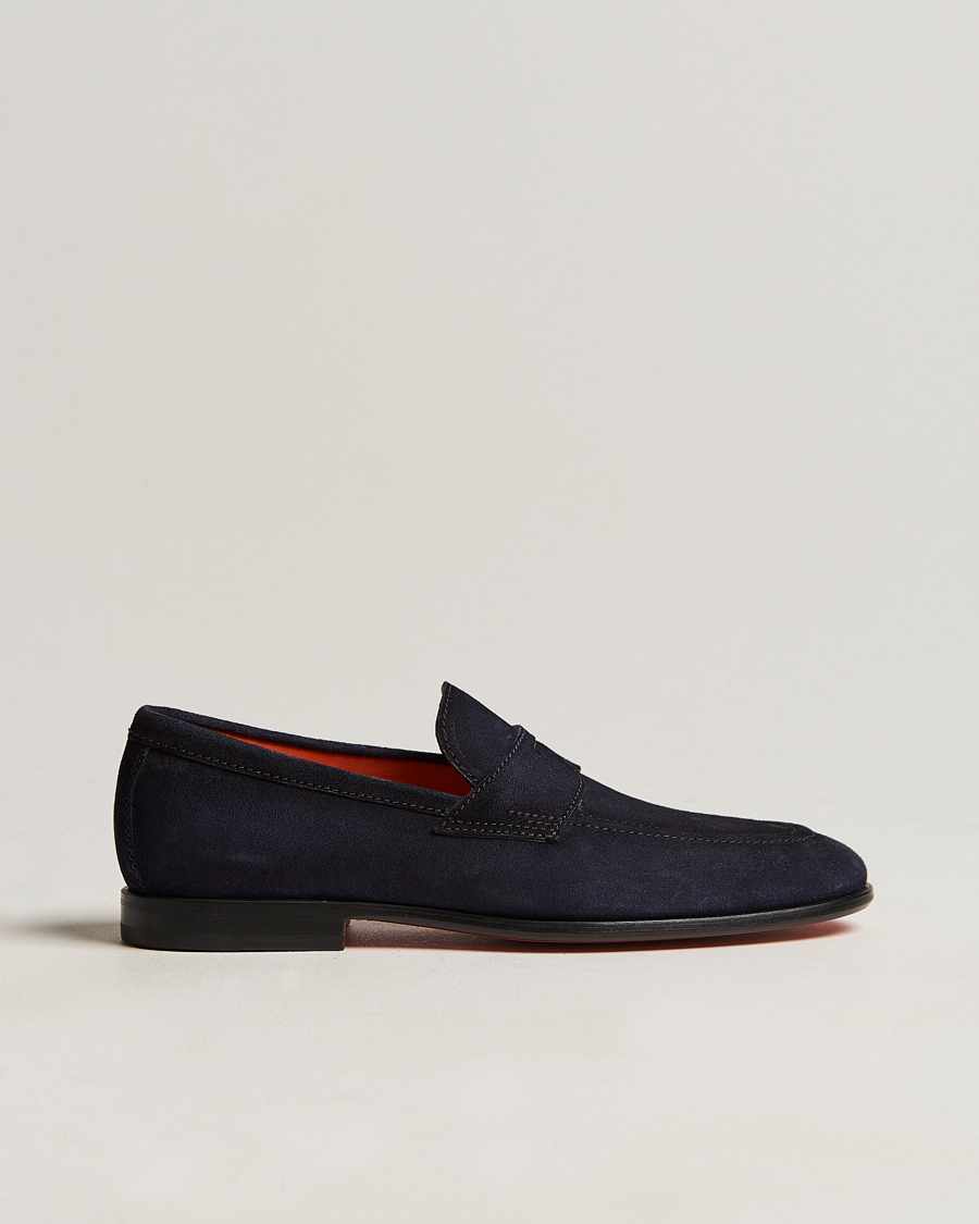 Mies | Santoni Penny Loafer Navy Suede | Santoni | Penny Loafer Navy Suede