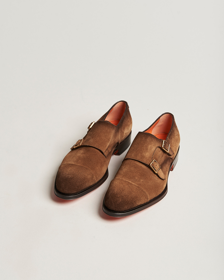 Mies | Santoni Double Monk Shoe Brown Suede | Santoni | Double Monk Shoe Brown Suede