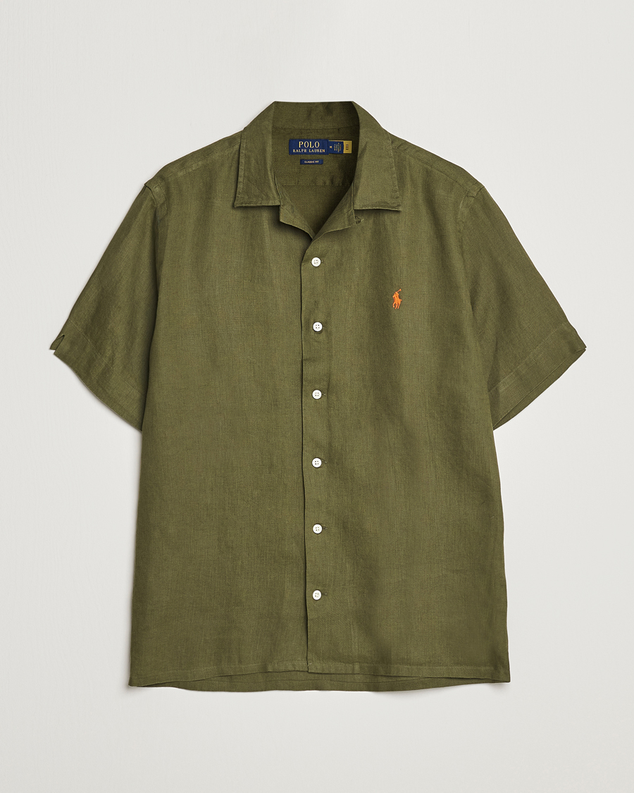 Mies | Kauluspaidat | Polo Ralph Lauren | Linen Camp Collar Short Sleeve Shirt Dark Sage
