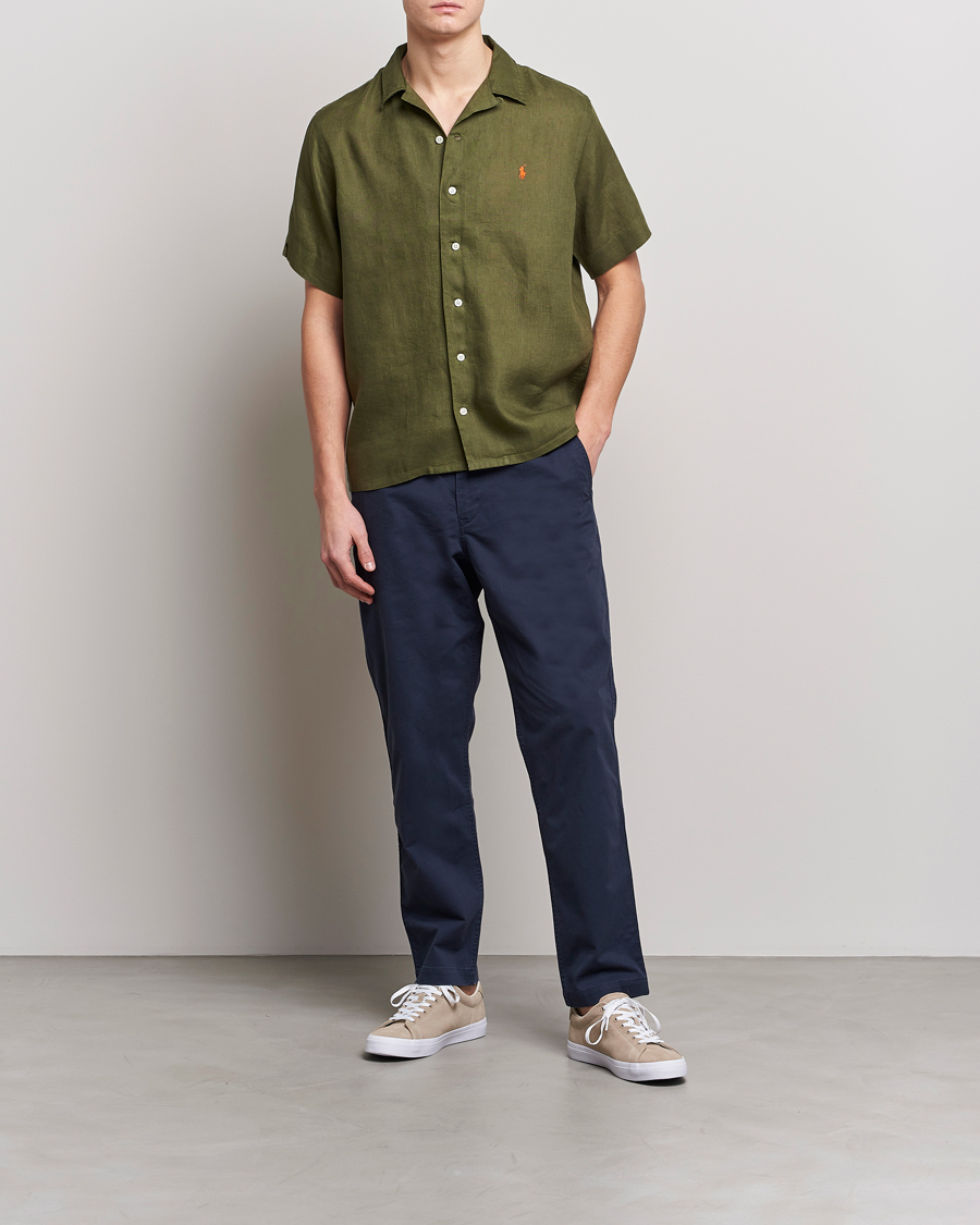 Mies | Kauluspaidat | Polo Ralph Lauren | Linen Camp Collar Short Sleeve Shirt Dark Sage