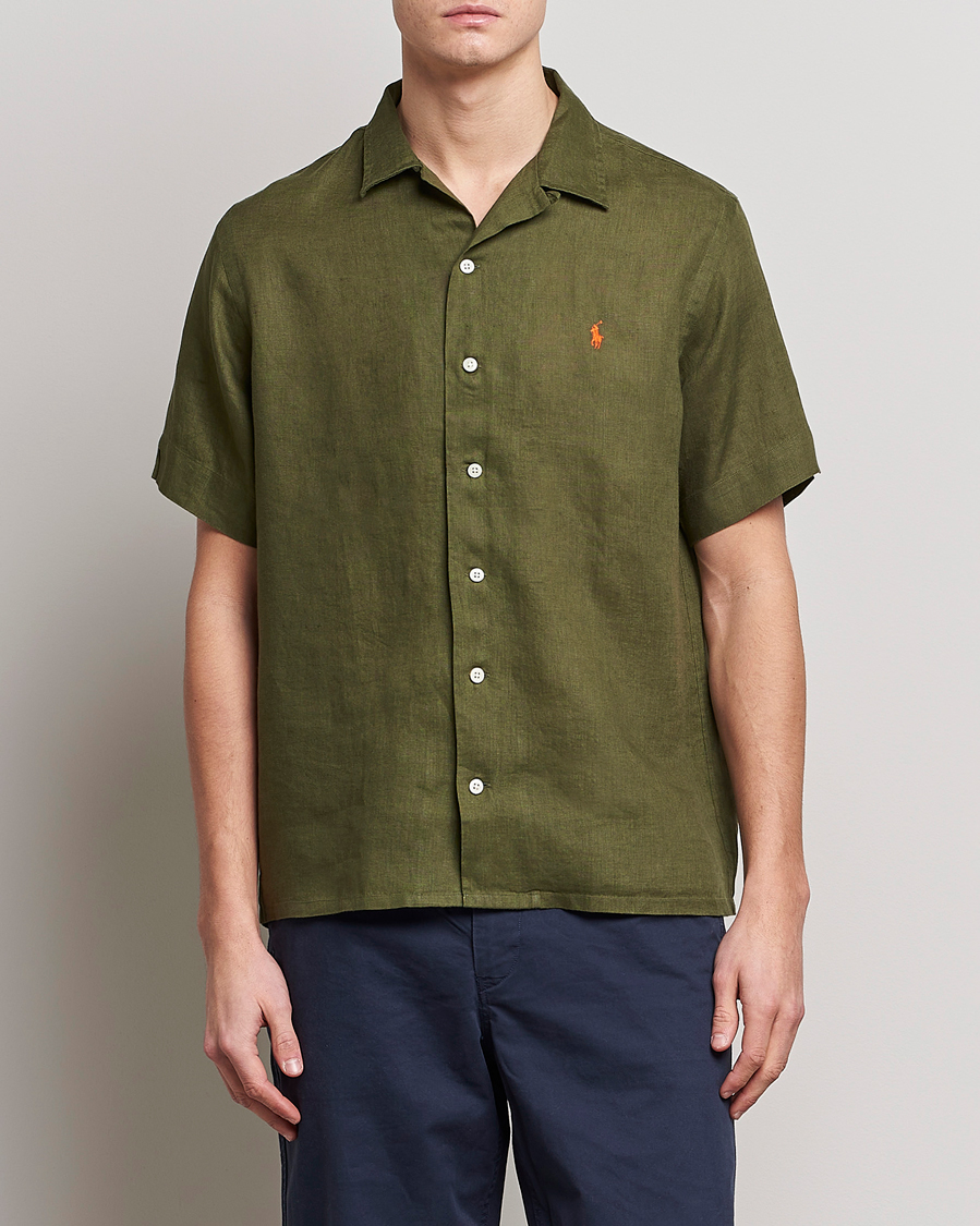 Mies | Kauluspaidat | Polo Ralph Lauren | Linen Camp Collar Short Sleeve Shirt Dark Sage
