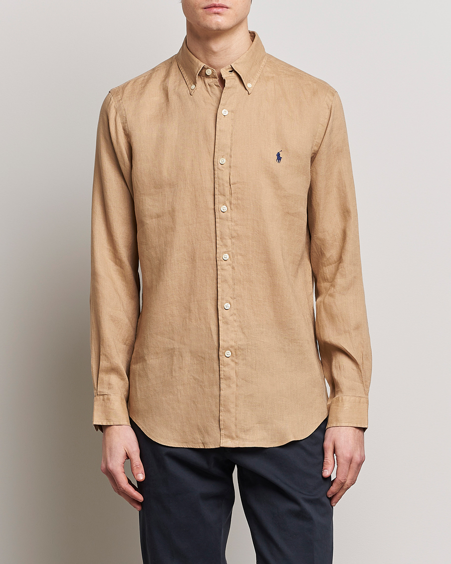 Mies |  | Polo Ralph Lauren | Custom Fit Linen Button Down Vintage Khaki