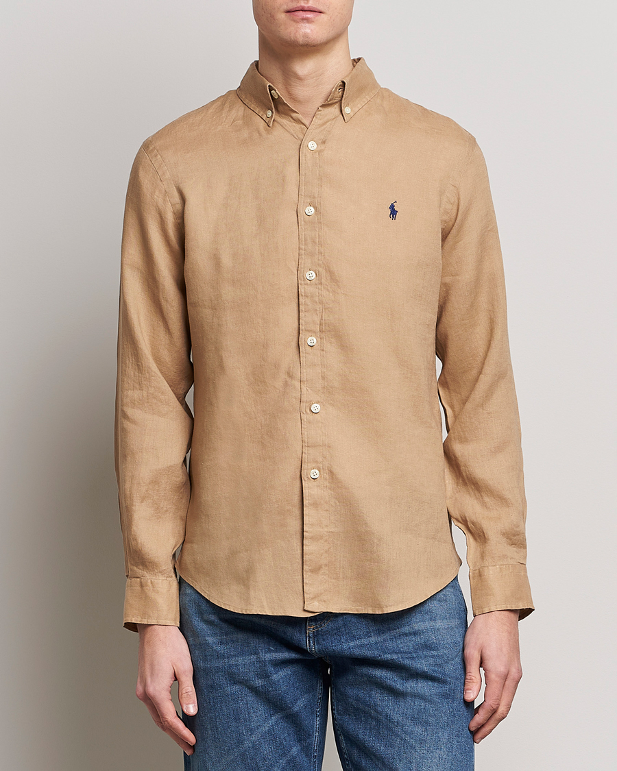 Mies | Pellavapaidat | Polo Ralph Lauren | Slim Fit Linen Button Down Shirt Vintage Khaki