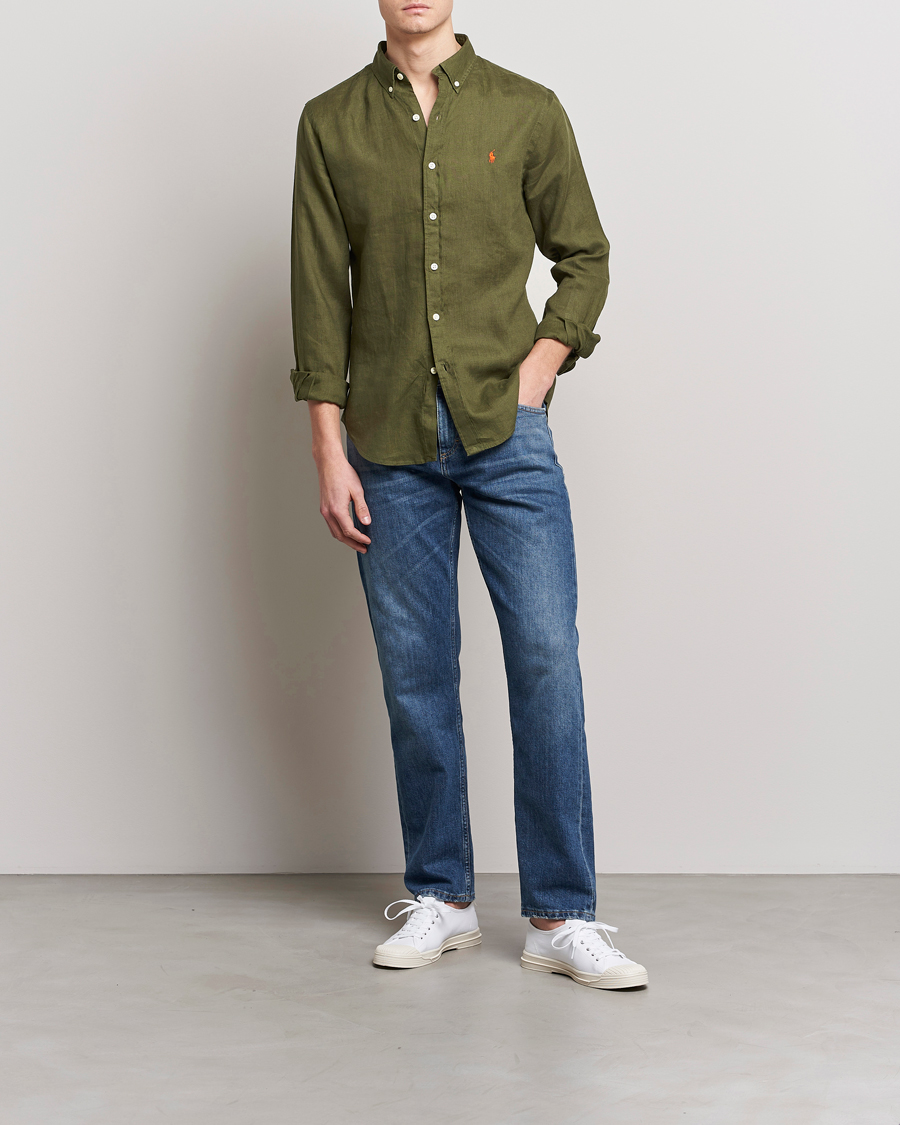 Mies | Kauluspaidat | Polo Ralph Lauren | Slim Fit Linen Button Down Shirt Dark Sage