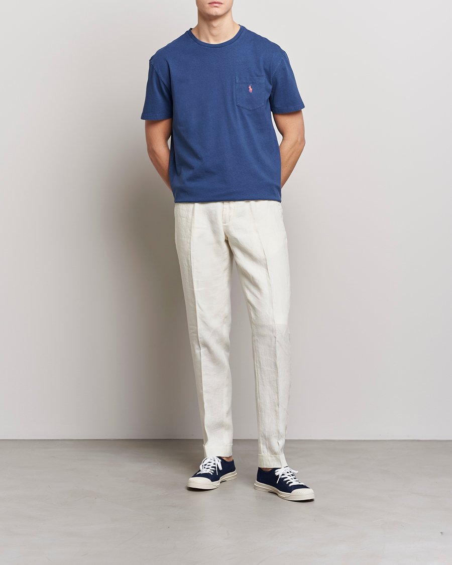 Mies | T-paidat | Polo Ralph Lauren | Cotton/Linen Crew Neck T-Shirt Light Navy