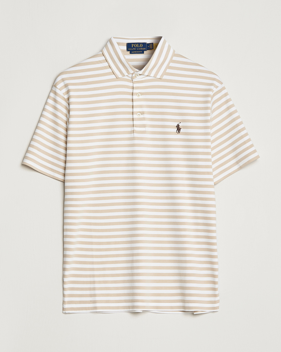 Mies | Pikeet | Polo Ralph Lauren | Luxury Pima Cotton Striped Polo Beige/White