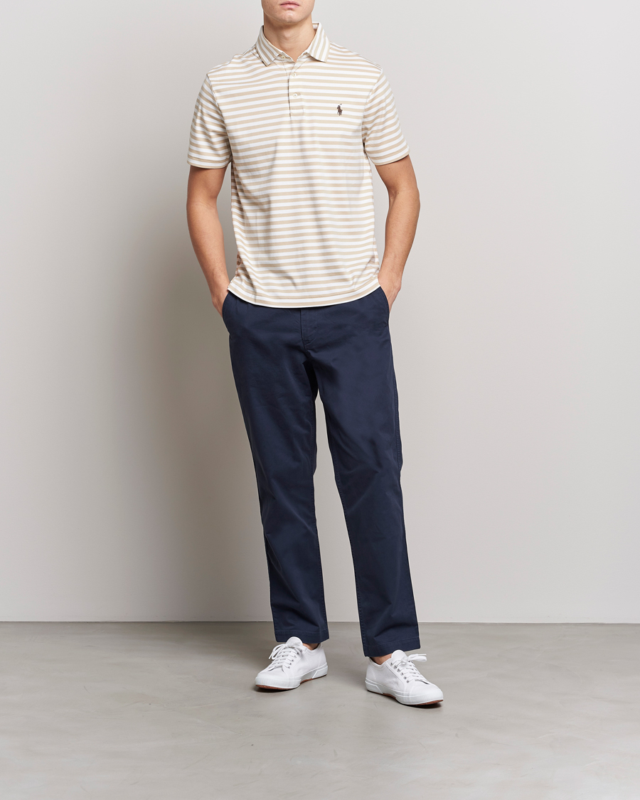 Mies | Pikeet | Polo Ralph Lauren | Luxury Pima Cotton Striped Polo Beige/White