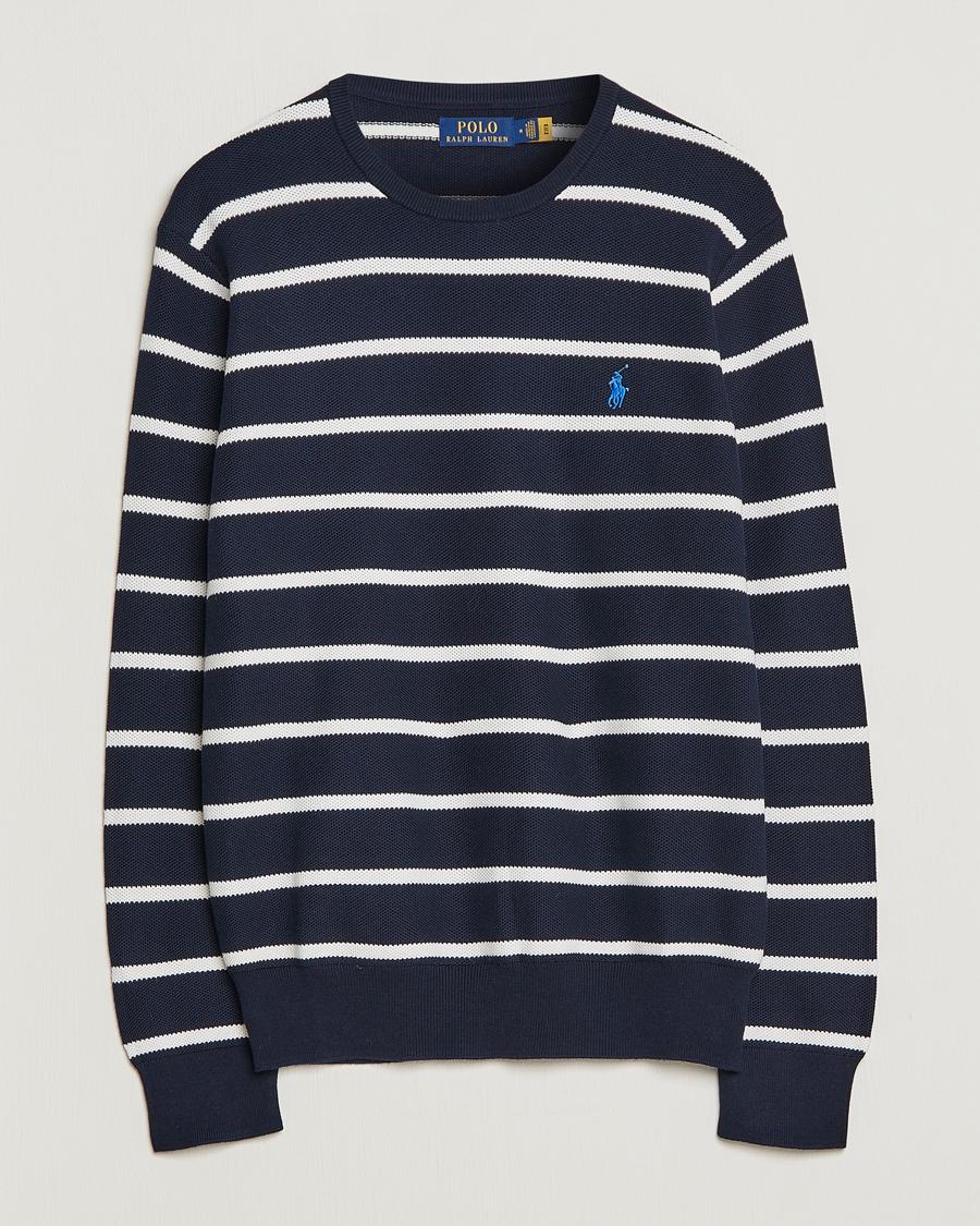 Mies | Puserot | Polo Ralph Lauren | Textured Striped Crew Neck Sweater Navy/White