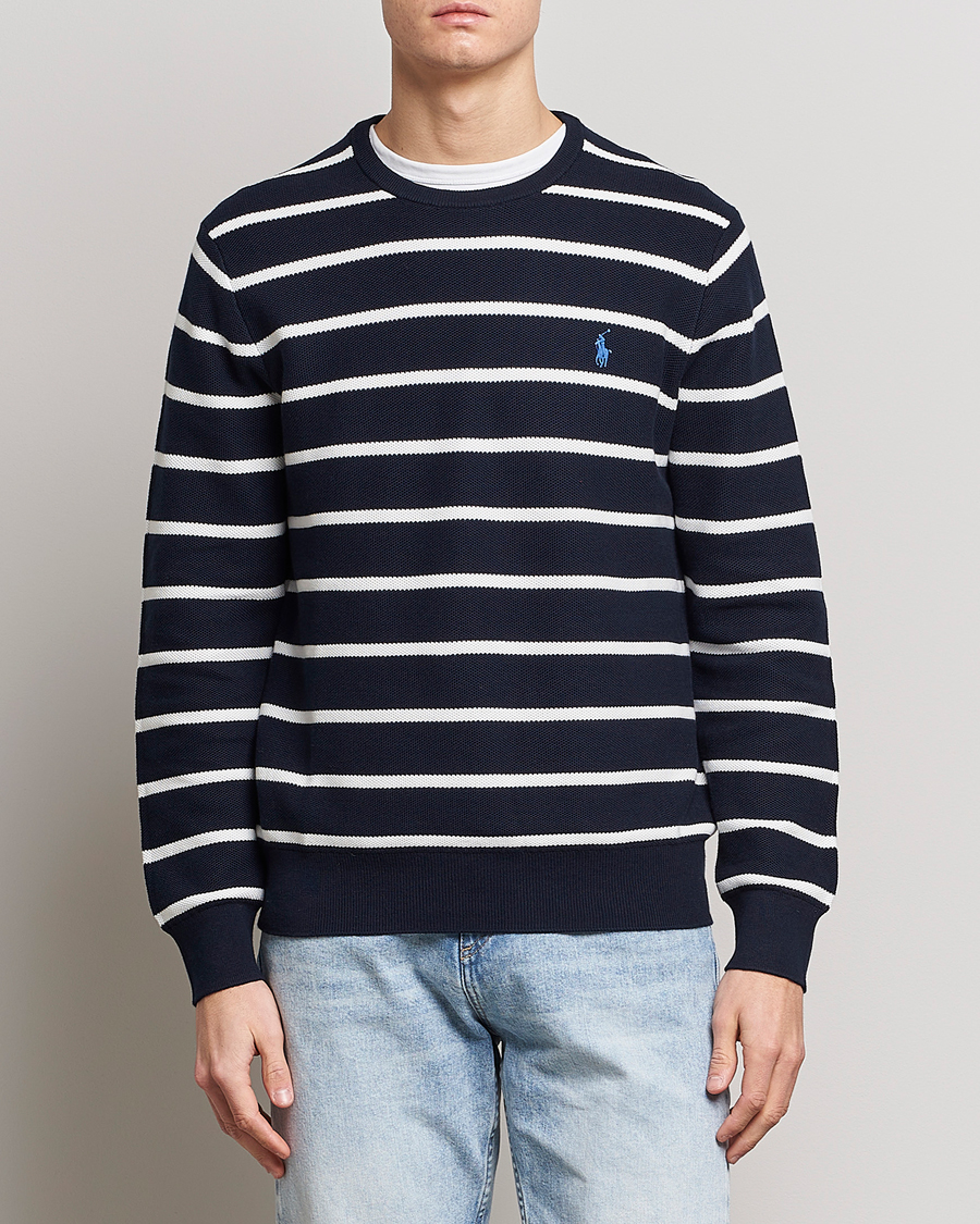 Mies | Neuleet | Polo Ralph Lauren | Textured Striped Crew Neck Sweater Navy/White