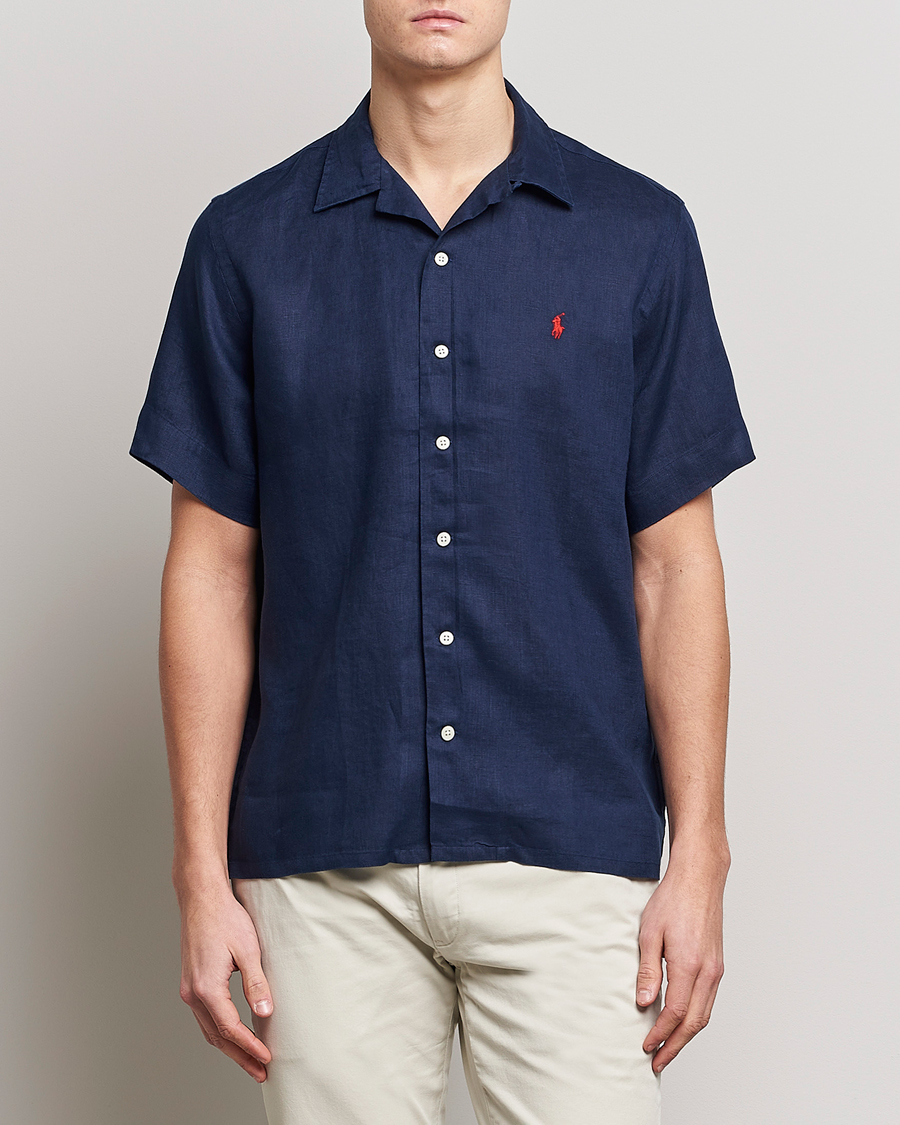 Mies | Kauluspaidat | Polo Ralph Lauren | Linen Camp Collar Short Sleeve Shirt Newport Navy