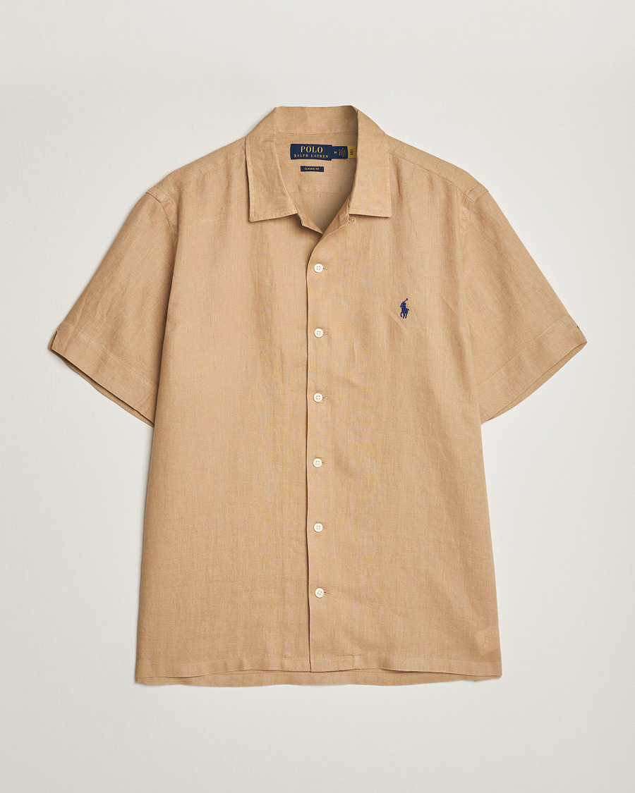 Mies | Kauluspaidat | Polo Ralph Lauren | Linen Camp Collar Short Sleeve Shirt Vintage Khaki