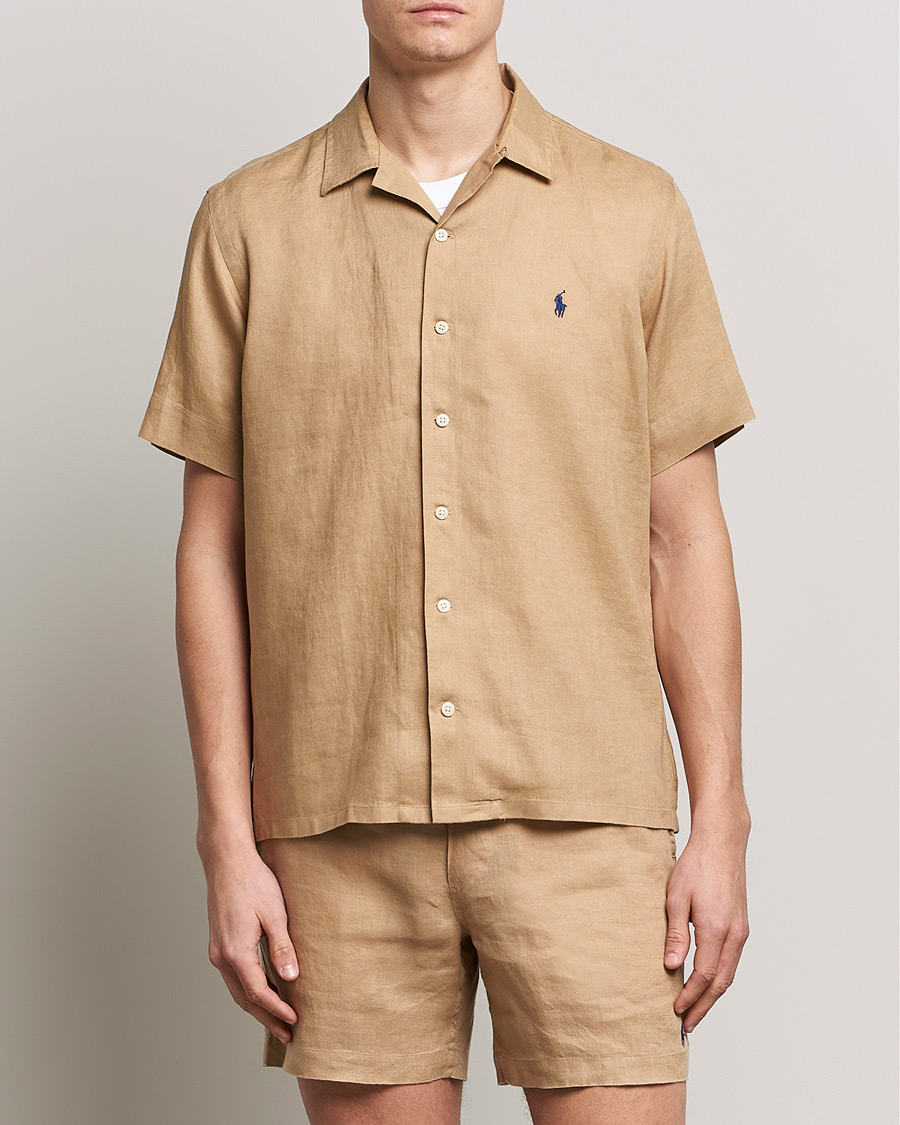 Mies | Kauluspaidat | Polo Ralph Lauren | Linen Camp Collar Short Sleeve Shirt Vintage Khaki