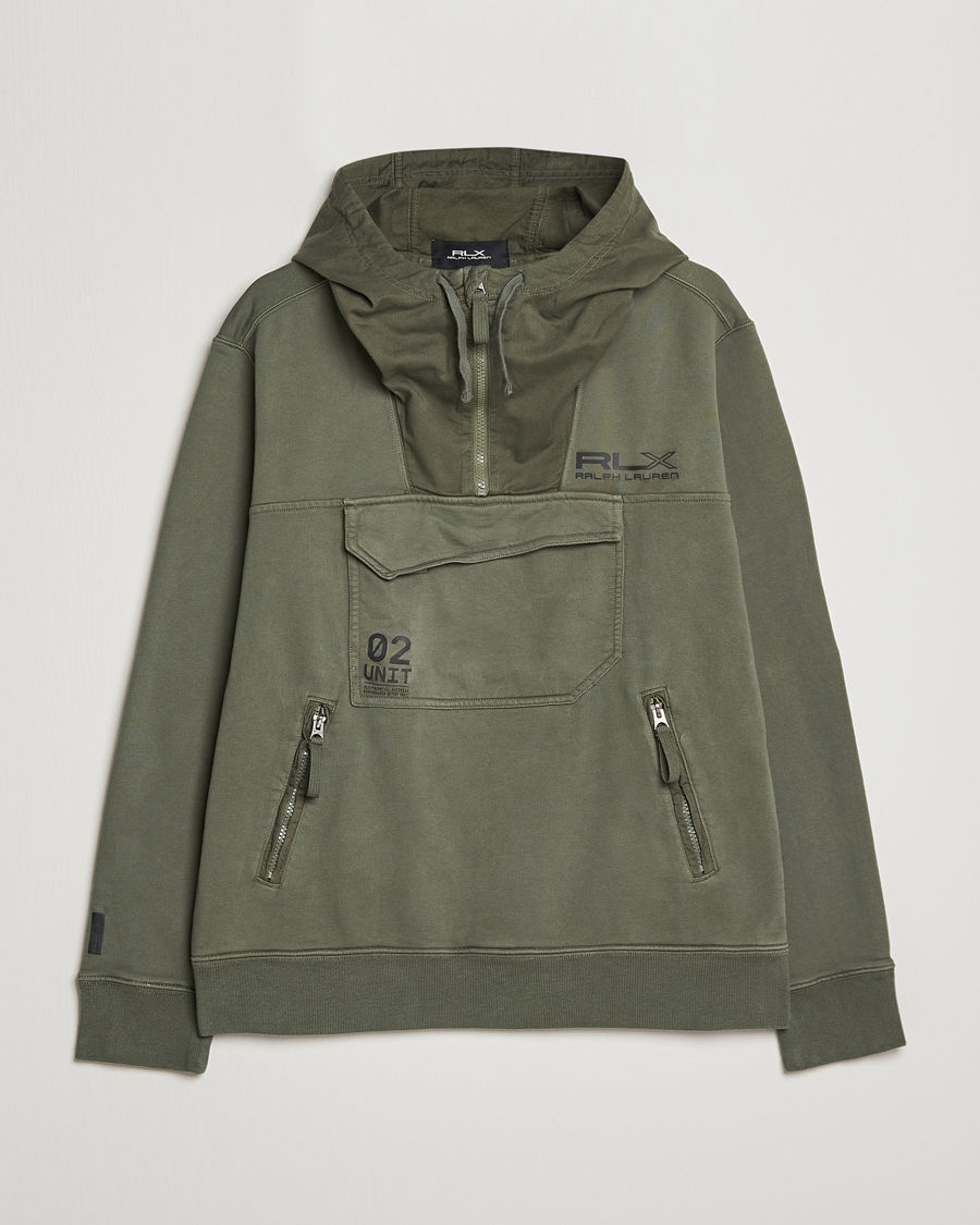 Mies | Puserot | RLX Ralph Lauren | Terry Back Fleece Half Zip Hoodie Fossil Green