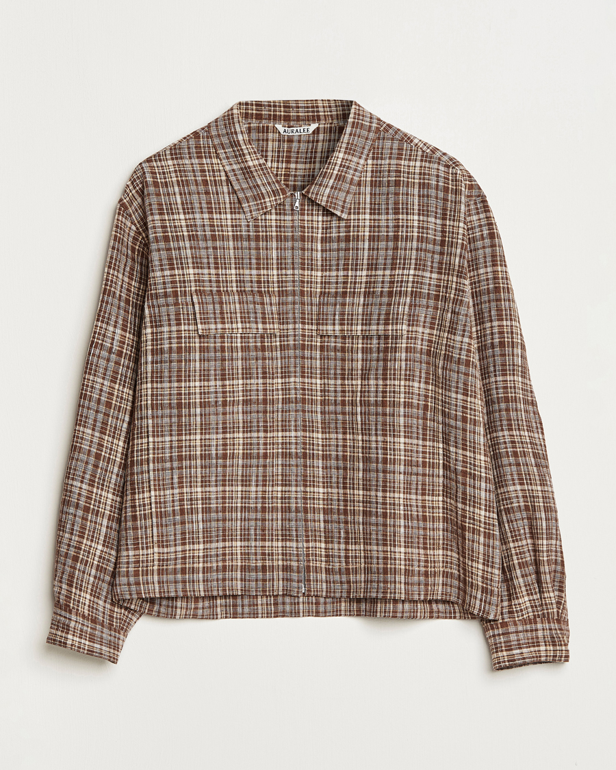 Mies | Takit | Auralee | Linen/Silk Zip Blouson Brown Check