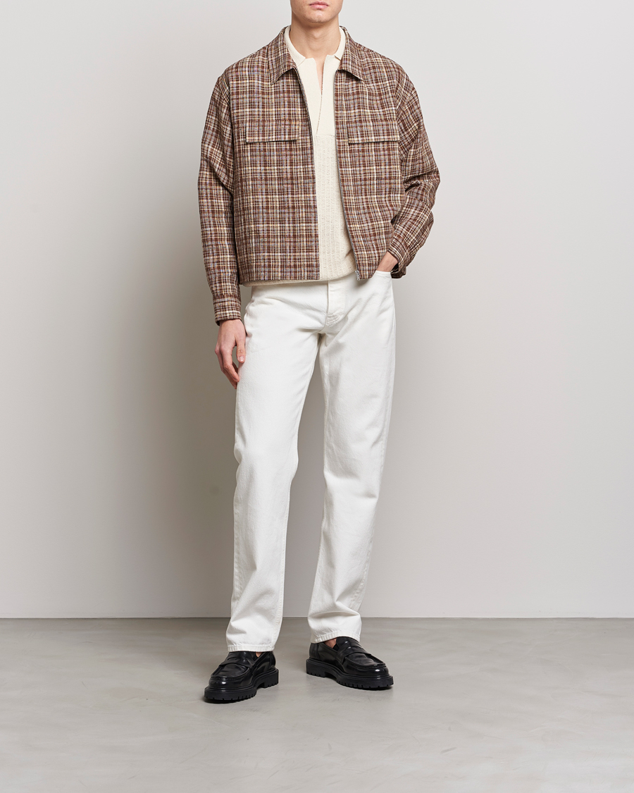 Mies | Takit | Auralee | Linen/Silk Zip Blouson Brown Check
