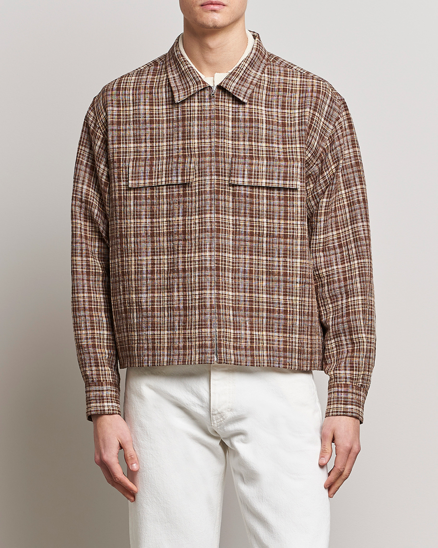 Mies | Nykyaikaiset takit | Auralee | Linen/Silk Zip Blouson Brown Check