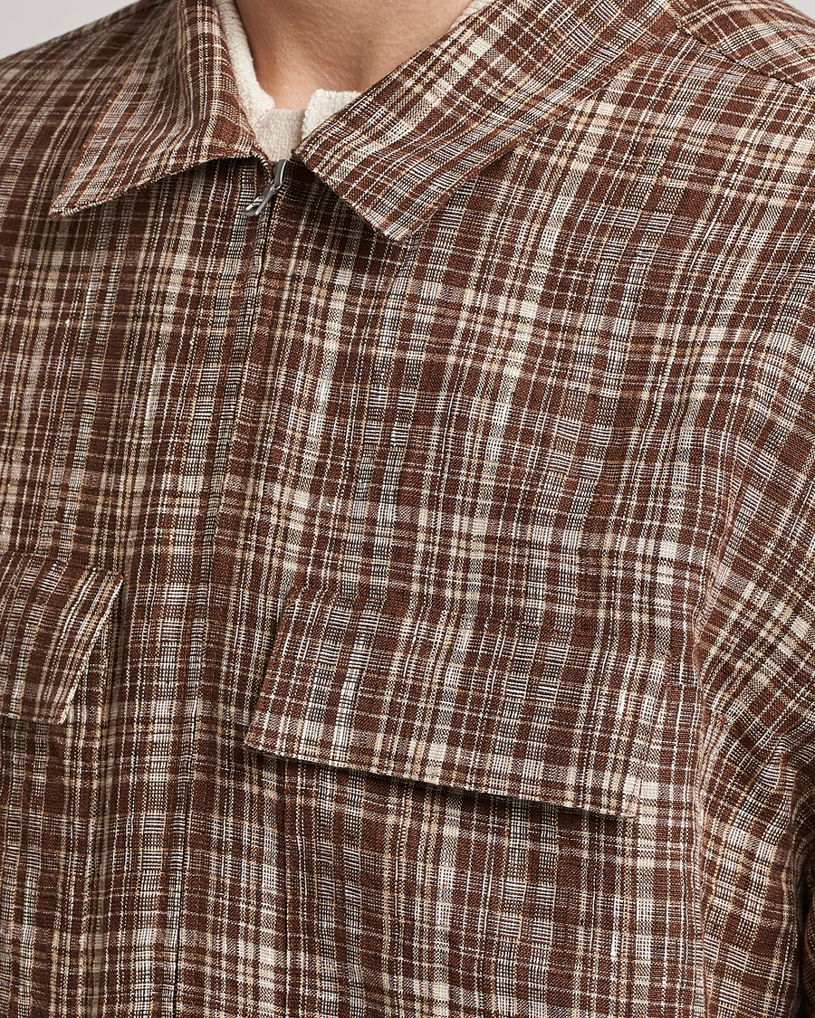 Mies | Takit | Auralee | Linen/Silk Zip Blouson Brown Check