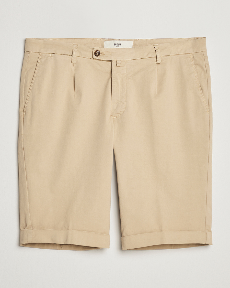 Mies | Shortsit | Briglia 1949 | Pleated Cotton Shorts Beige