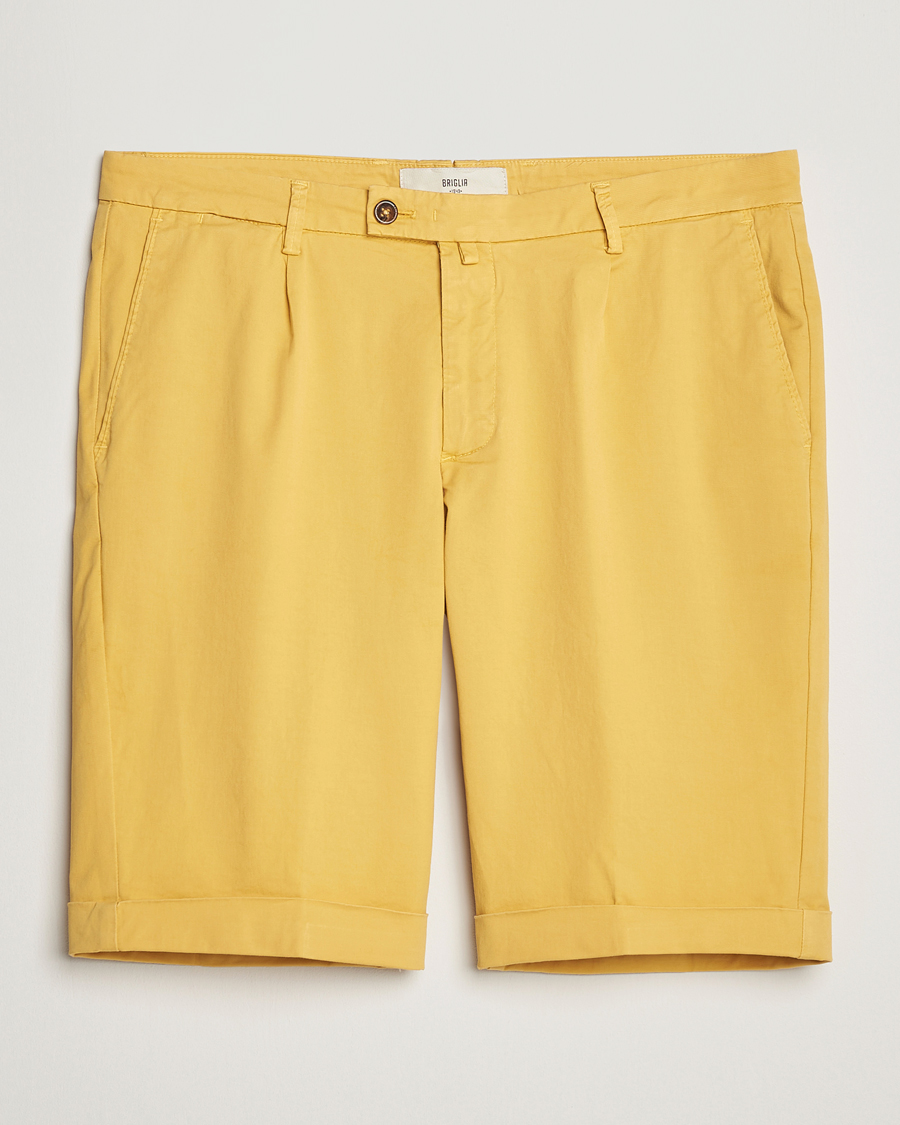 Mies | Shortsit | Briglia 1949 | Pleated Cotton Shorts Yellow