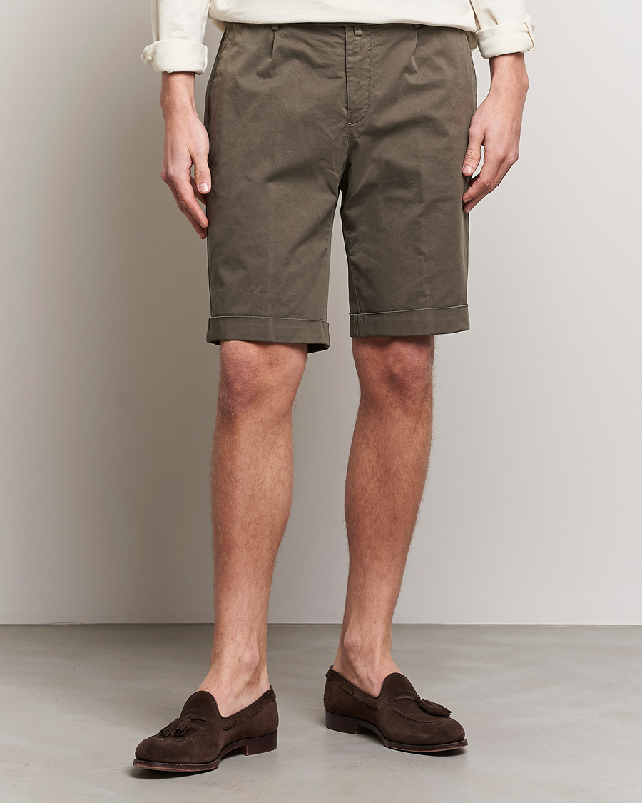 Mies | Chino-shortsit | Briglia 1949 | Pleated Cotton Shorts Brown