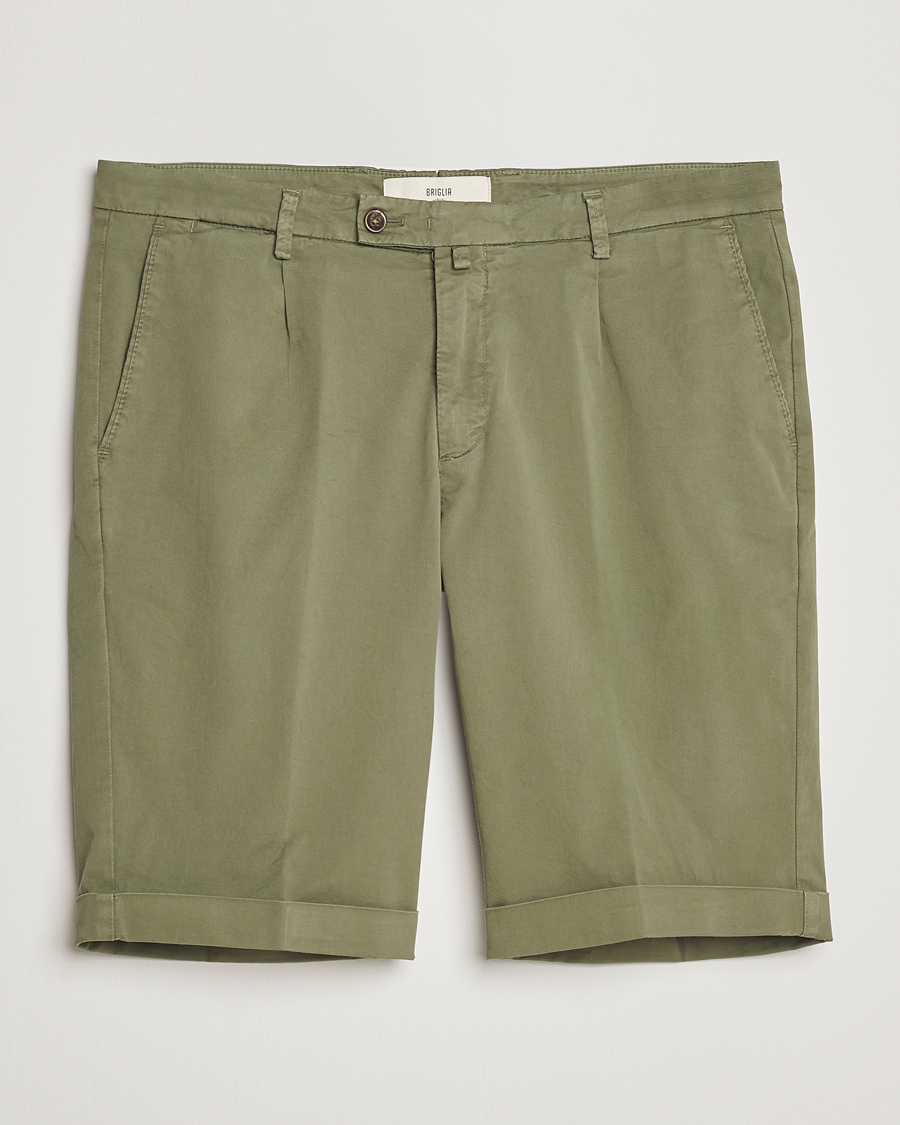 Mies | Shortsit | Briglia 1949 | Pleated Cotton Shorts Olive