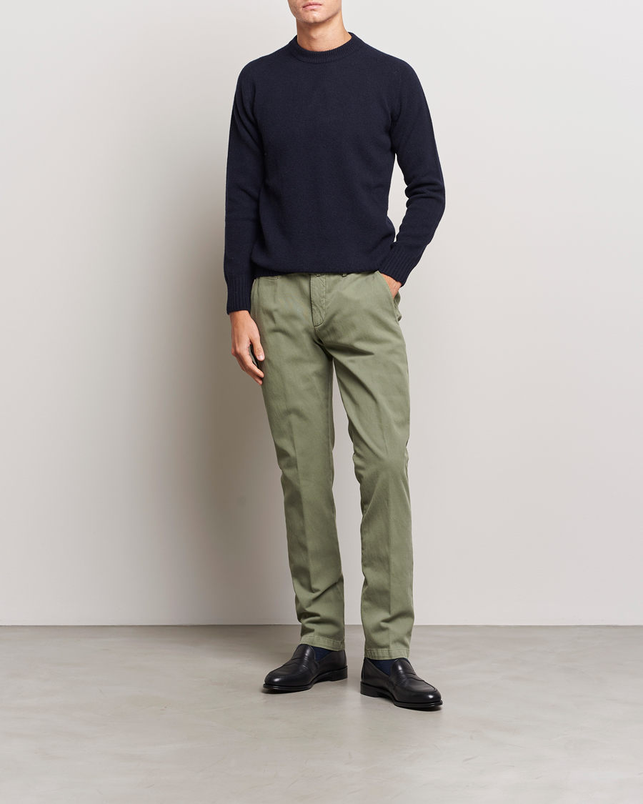 Mies | Housut | Briglia 1949 | Slim Fit Diagonal Cotton Stretch Trousers Olive