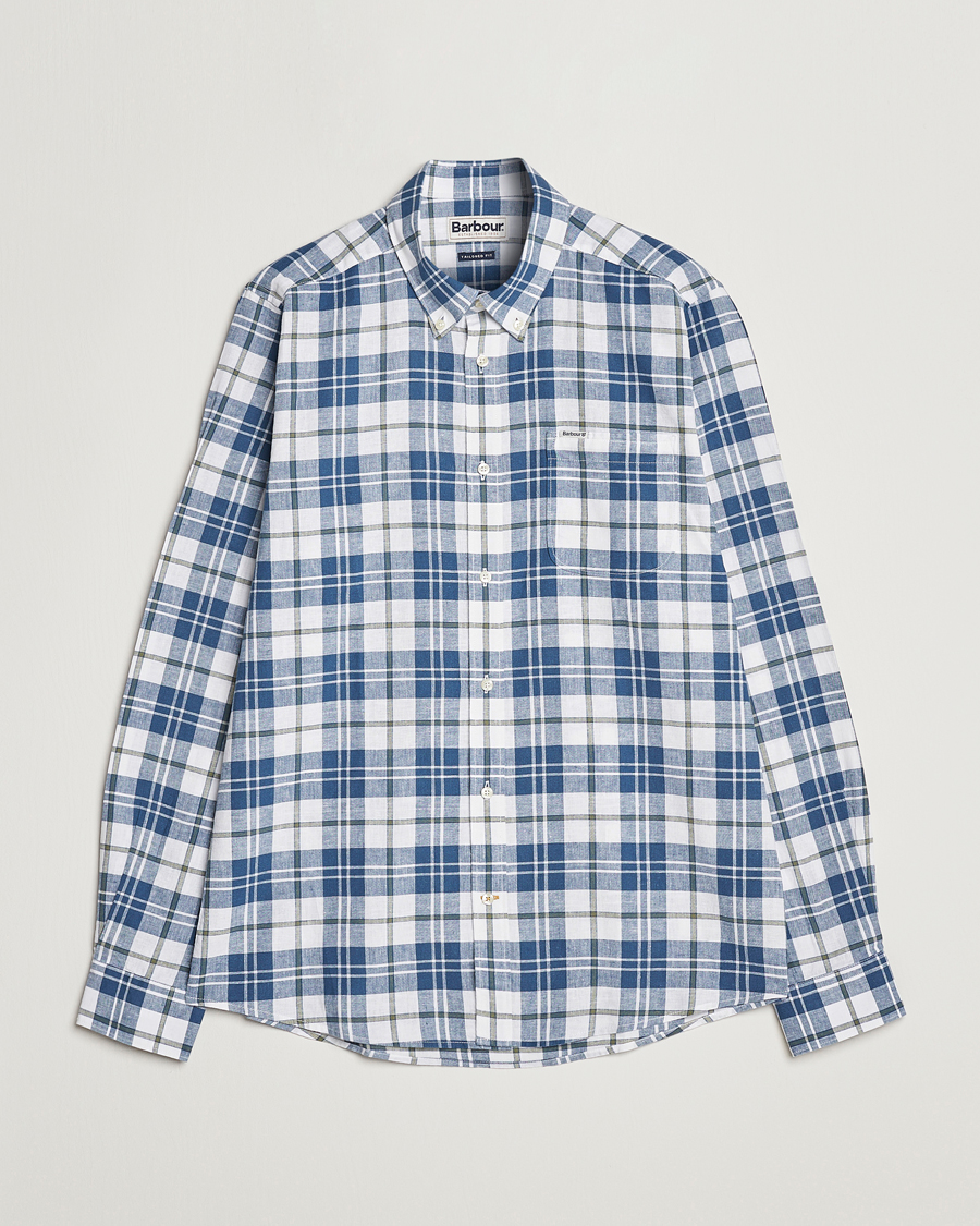 Mies | Kauluspaidat | Barbour Lifestyle | Tailored Fit Thorpe Cotton/Linen Checked Shirt Blue