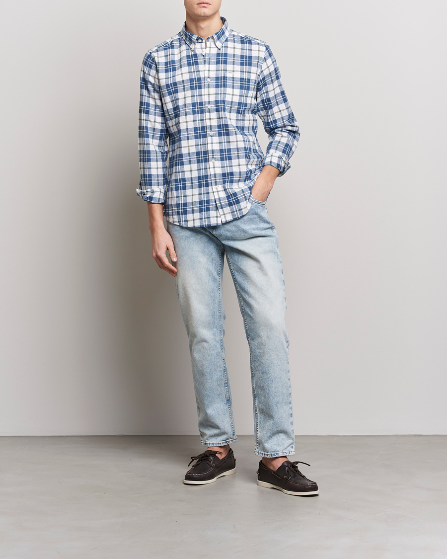 Mies | Kauluspaidat | Barbour Lifestyle | Tailored Fit Thorpe Cotton/Linen Checked Shirt Blue