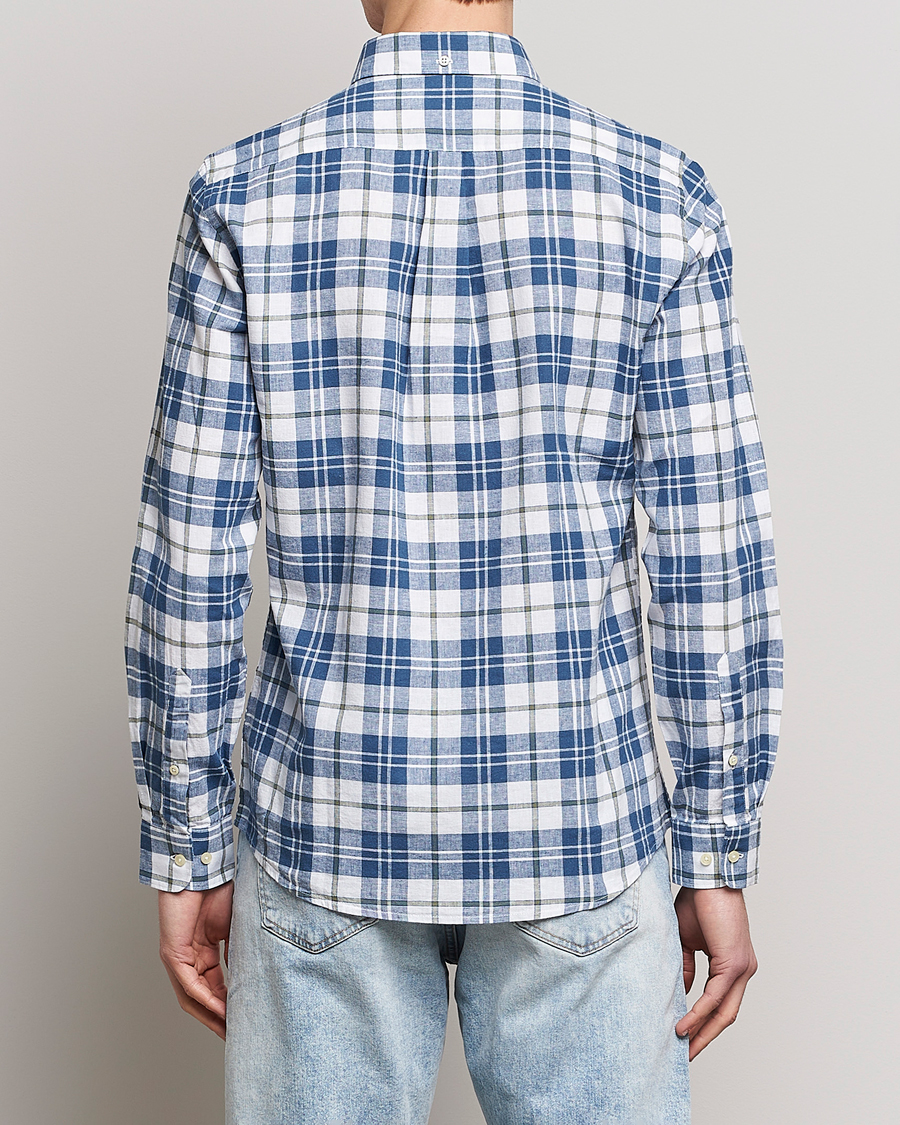Mies | Kauluspaidat | Barbour Lifestyle | Tailored Fit Thorpe Cotton/Linen Checked Shirt Blue