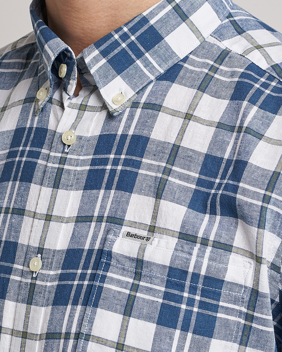 Mies | Kauluspaidat | Barbour Lifestyle | Tailored Fit Thorpe Cotton/Linen Checked Shirt Blue