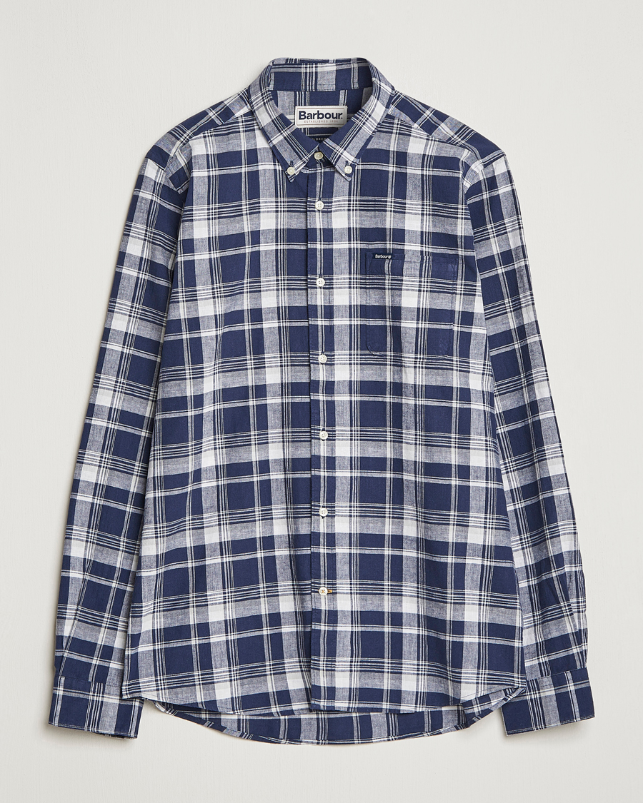 Mies | Kauluspaidat | Barbour Lifestyle | Tailored Fit Ezra Cotton/Linen Checked Shirt Navy