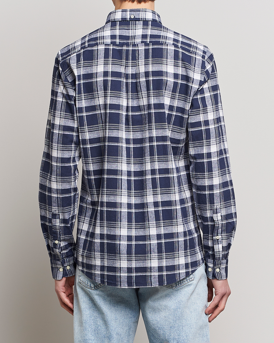 Mies | Kauluspaidat | Barbour Lifestyle | Tailored Fit Ezra Cotton/Linen Checked Shirt Navy