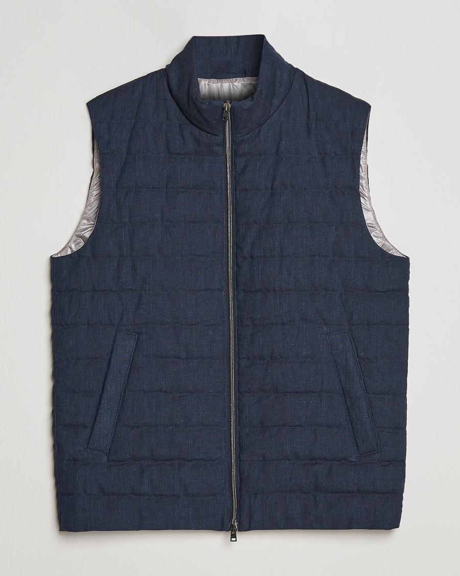 Mies | Ulkoliivit | Herno | Padded Linen Vest Navy