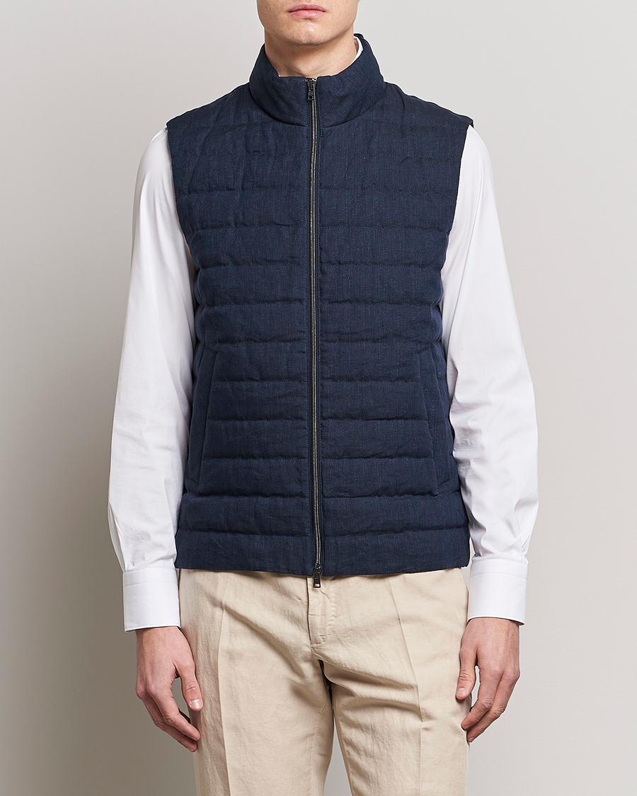 Mies |  | Herno | Padded Linen Vest Navy