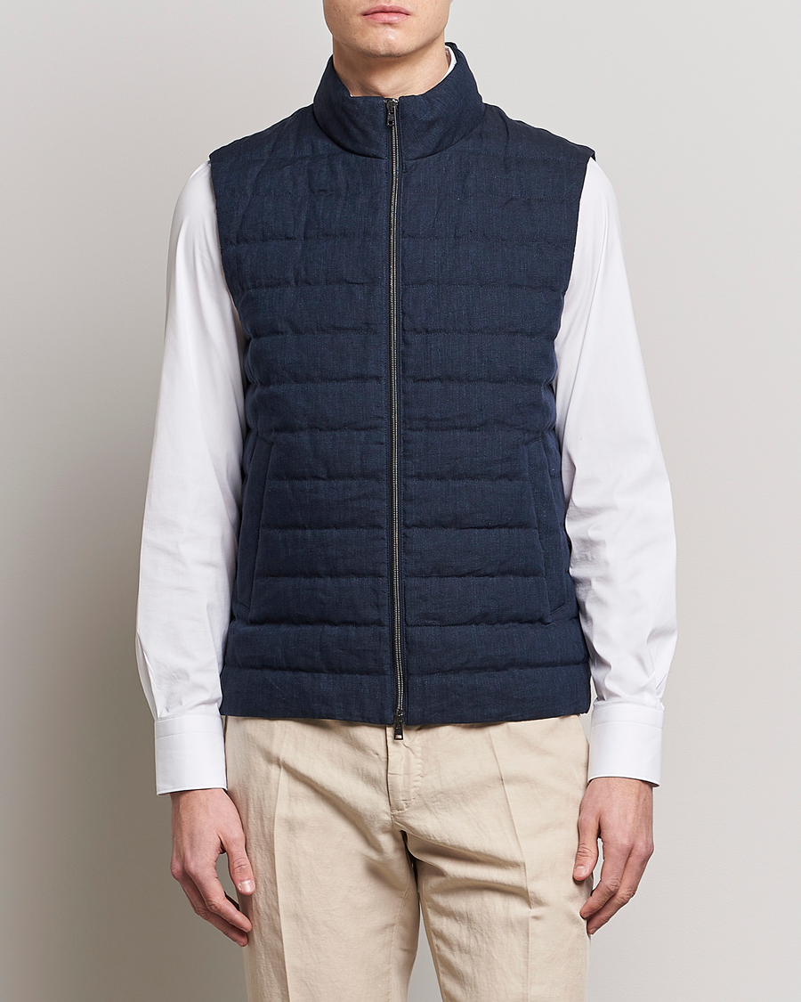 Mies | Ulkoliivit | Herno | Padded Linen Vest Navy