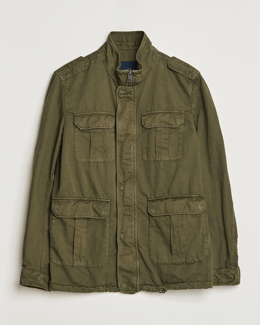 Mies | Herno | Herno | Washed Cotton/Linen Field Jacket Army Green