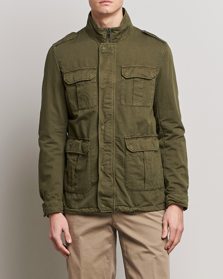 Mies | Herno | Herno | Washed Cotton/Linen Field Jacket Army Green