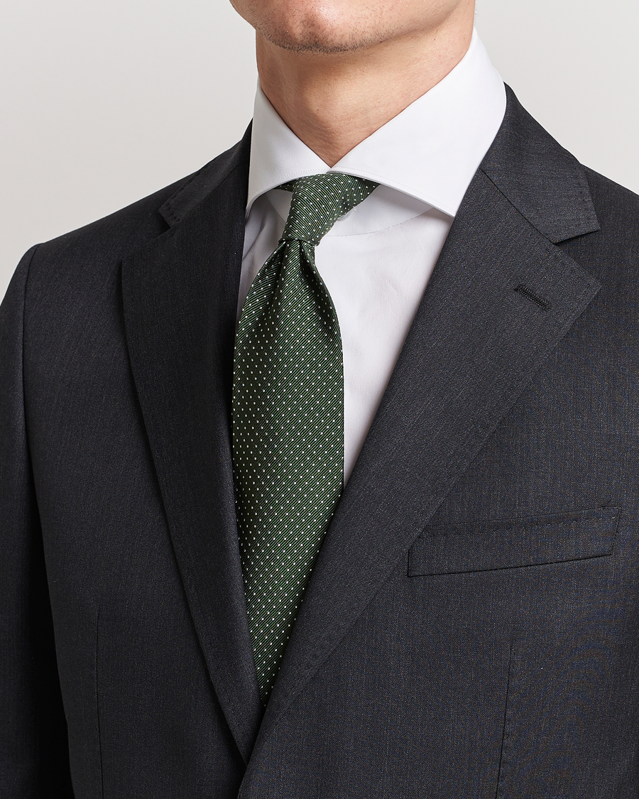 Mies | Solmiot | Amanda Christensen | Micro Dot Classic Tie 8 cm Olive/White