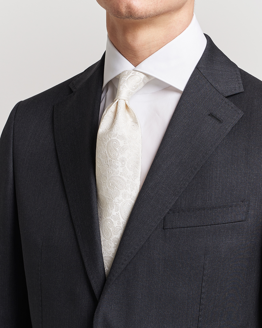 Mies | Solmiot | Amanda Christensen | Silk Tonal Paisley Tie 8 cm Cream