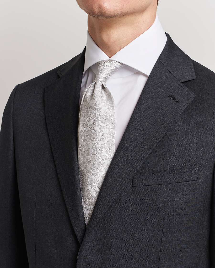 Mies | Solmiot | Amanda Christensen | Silk Tonal Paisley Tie 8 cm Silver