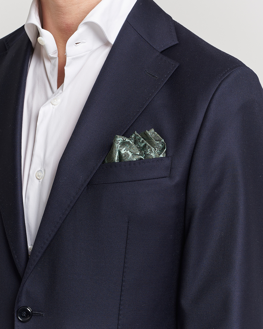 Mies | Taskuliinat | Amanda Christensen | Tonal Paisley Silk Pocket Square Olive