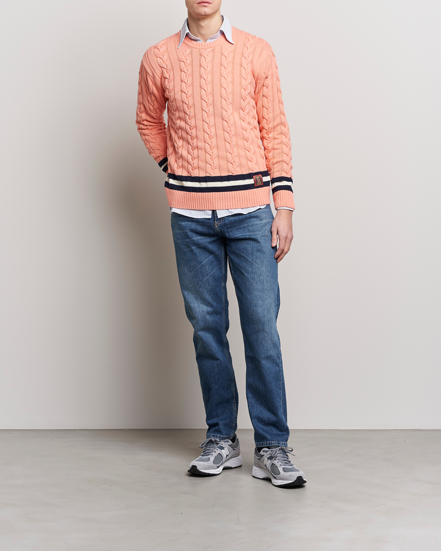 Mies | Puserot | Baracuta | Cotton Cable Crew Neck Flamingo